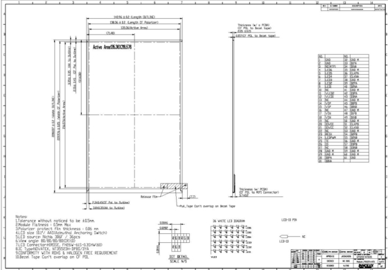 10.1インチ TFT LCD モジュール INNOLUX P101SFA-AF0 縦 1600*RGB*2560