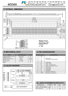 40*4 文字 STN LCD モジュール 青色 モノクロム ネガティブ ST7065/7066 と大サイズ