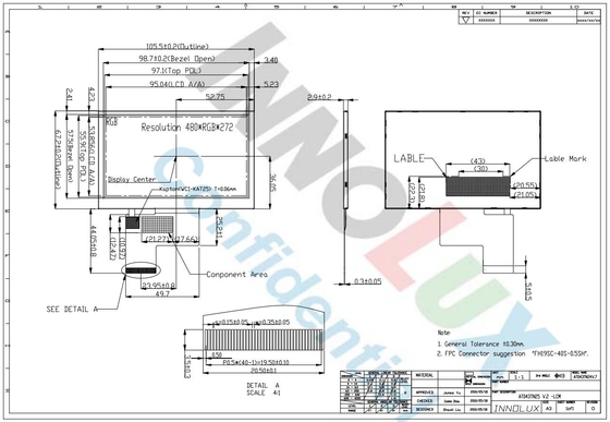 4.3インチ インノラックス LCD モジュール パネル 480*3RGB*272 TFT ディスプレイ アンチ・ブレア デジタル