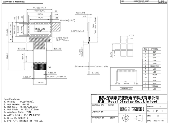 0.49インチ OLEDディスプレイ LCD モジュール 64*32 SSD1315 モノクロム