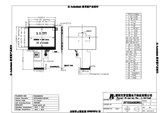 3.5インチ TFT LCD モジュールのディスプレイ 320*240 24 ビット RGB Hx8238d カスタマイズ