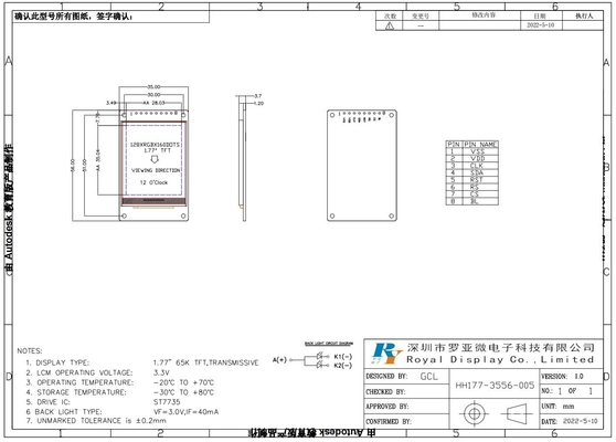 1.77'' 1.8' TFT LCD モジュール 128*160 RGB ST7735 4 行 SPI インターフェース 65k