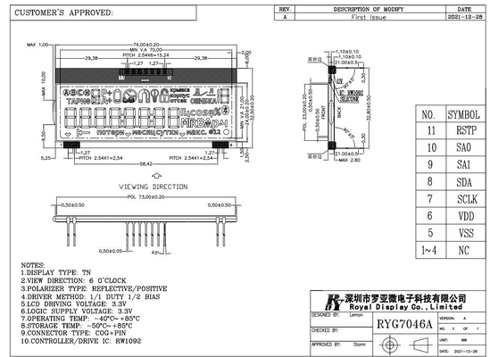 TN LCD モジュール エネルギーメーターの正 -40 度表示