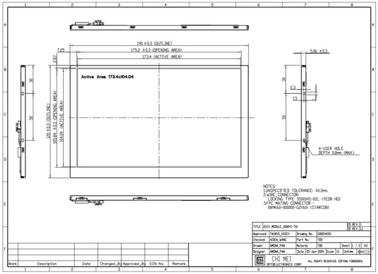 8'FT LCD ディスプレイ 800*480 RGB G080y1-T01 チメイ広温 6/8 ビット