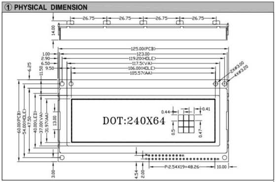 240*64 グラフィック FSTN LCD モジュール PCB 大型工業ディスプレイ