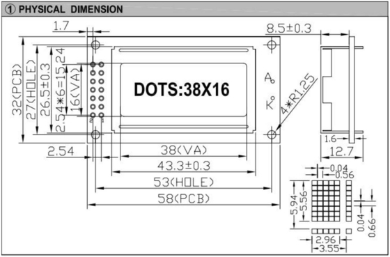 38*16 文字 FSTN LCD モジュール St7066 バックライト付き PCB 広温工業ディスプレイ