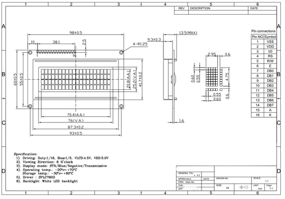 20*4 STN Blue 6H 5V プラスの文字LCD モジュール 産業用ディスプレイ