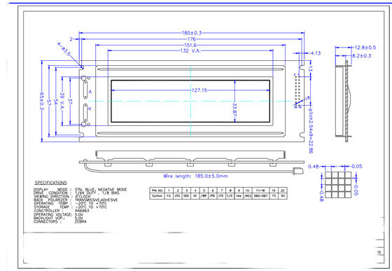 240*64 グラフィック STN ブルーネガティブ透過型 LCD モジュール