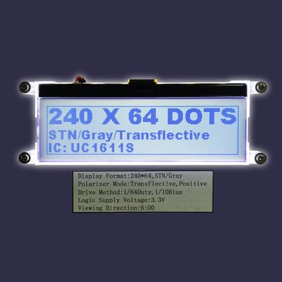 注文のサイズ240X64 STN平行FFC UC1611sのコントローラー写実的なLCDモジュールの連続コグの白黒
