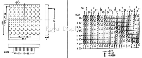 300mcd 8X8のドット マトリクスのLED表示共通の陰極60.2X60.2mm