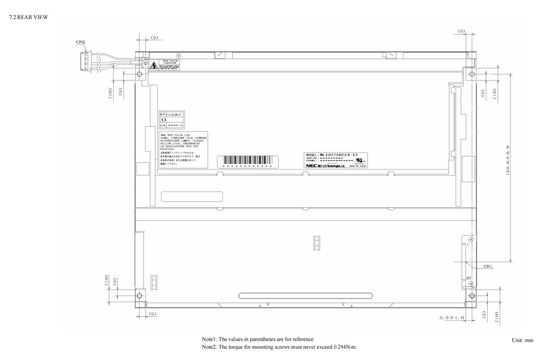 12.1'' TFT LCD モジュール 1024*768 RGB NEC 600:1 LVDS インターフェイス 産業ディスプレイ