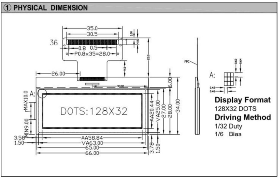128*32 グラフィック LCD モジュール NT7534 バックライト FPC コンネクタ 産業ディスプレイ