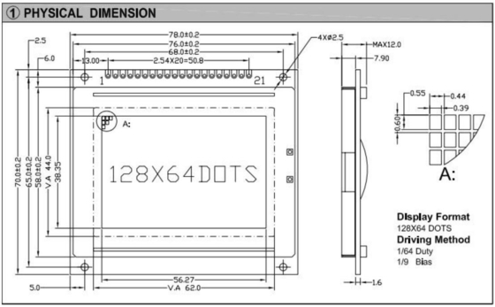 128*64 グラフィックLCDモジュール STN T6963C バックライト付き 産業用ディスプレイ モノクロム 調整可能