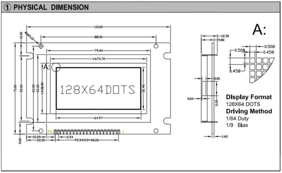 大サイズ 128*64 グラフィックLCDモジュール 20ピン モノクロム PCBバックライト産業ディスプレイ カスタマイズ