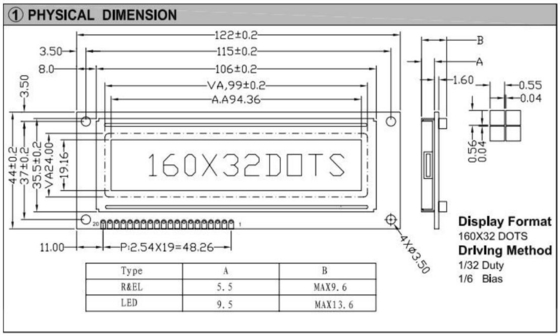 160*32 グラフィックLCDモジュール FSTN 大サイズ ST7920/ST7921 広温工業ディスプレイ 調整可能