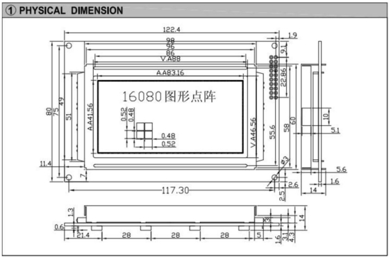 160*80 グラフィックLCDモジュール FSTN LC7981 5.25v バックライト 広温工業ディスプレイ