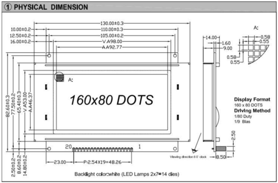 160*80 グラフィックLCDモジュール 背光5.25vのバックライト付きのFSTN 大サイズ 広温 LC7981 産業ディスプレイ