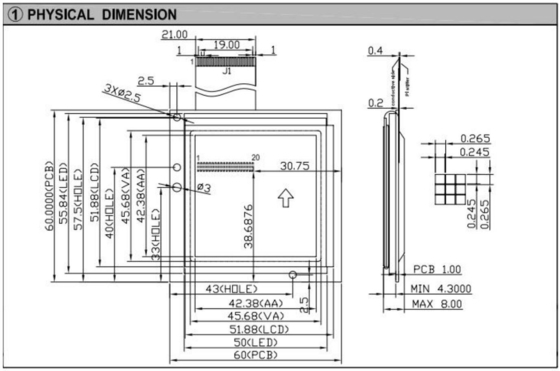 160*160 スクエアグラフィック FSTN RA8822 PCB バックライト産業ディスプレイ LCD モジュール 6H 12H