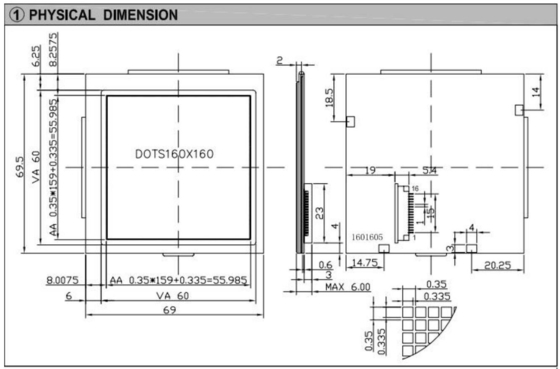 160*160 グラフィックLCDモジュール FSTN 6H 12H NT7701 バックライト付き 広温 PINコネクタ 産業用ディスプレイ カスタマイズ