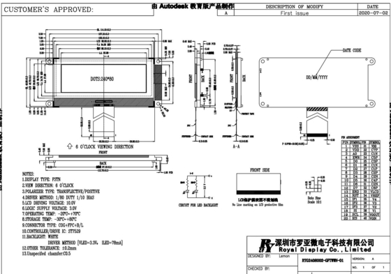240*80 グラフィック液晶モジュール FSTN 6H 広温 ST7529 COG 産業ディスプレイ