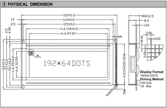 192*64 グラフィック FSTN LCD モジュール AT0107 バックライト付き 広温度産業ディスプレイ