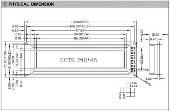 240*48 グラフィック STN LCD モジュール PCB スタンドオフバックライト TS107/TS108 産業ディスプレイ