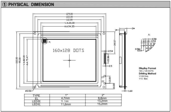 160*128 グラフィック LCD モジュール 6H 12H バックライト付き T6963C STN モノクロム産業ディスプレイ