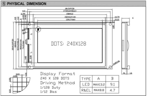 240*180 背景照明の広温工業ディスプレイ付きのグラフィックFSTN液晶モジュール