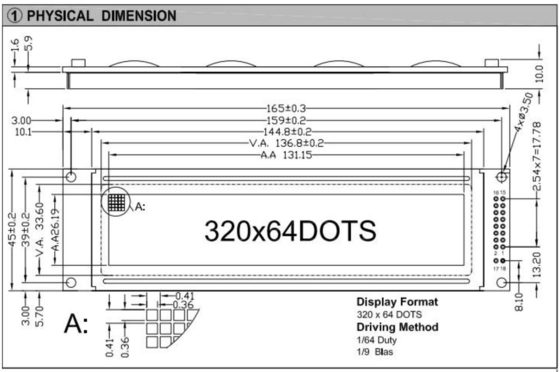 320*64 Stn グラフィックLCDモジュール 大サイズ LC7981 背景照明付き産業ディスプレイ