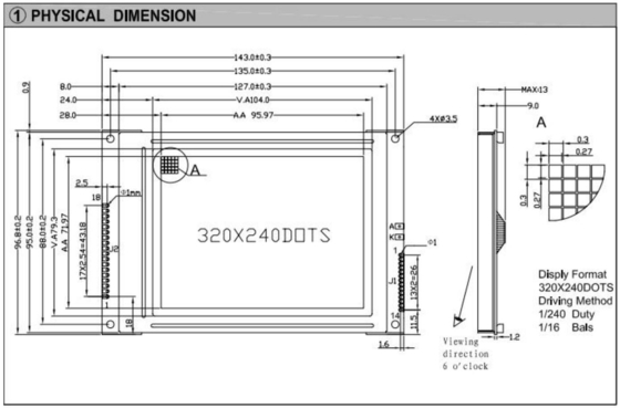 320*240 FSTN グラフィック液晶モジュール RA8835 6H 広温工業ディスプレイ