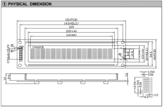 大サイズ 1601 16*1 キャラクター LCD モジュール バックライト付き PCB 産業ディスプレイ