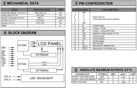40*4文字のLCDモジュール 背光付き広温工業ディスプレイ