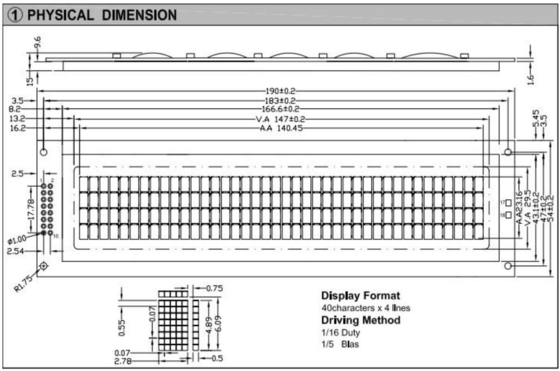 40*4文字のLCDモジュール 背光付き広温工業ディスプレイ