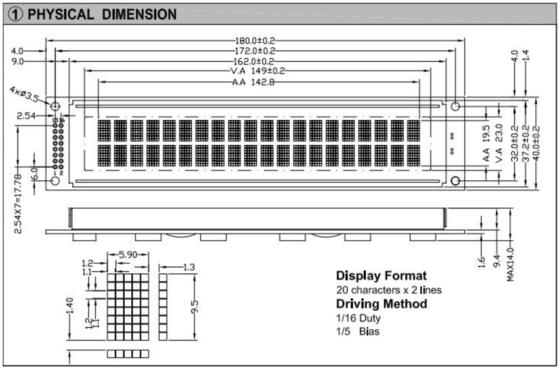 20*2 2002 キャラクトルLCDモジュール 大型 広温工業ディスプレイ