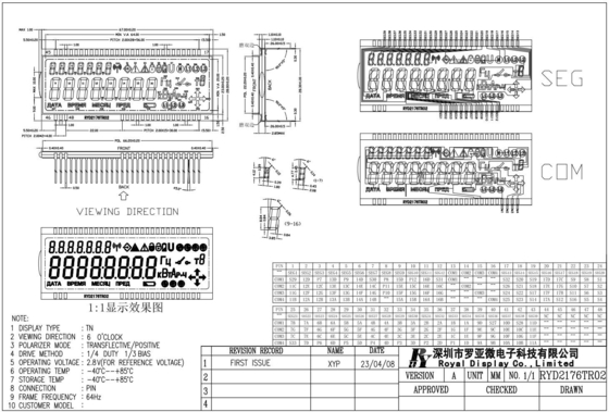 TN LCD モジュール 2.8v -40°C 陽性 64Hz エネルギーメーター