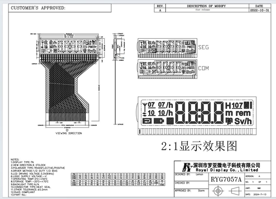 小型セグメント TN FFC LCD モジュール モノクロム 陽性表示