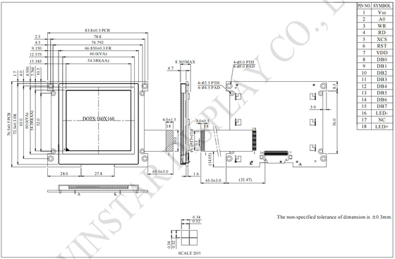 160*160 グラフィック FSTN UC1698u 広温コグ パーソナライズされたLCDモジュール
