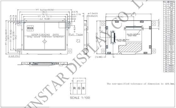 3.5' 320*RGB*240 SSD1963 幅広く温度 TFT LCD モジュール