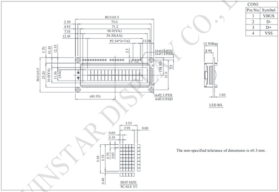 16*2文字のUSBインターフェイス FSTN STN LCDモジュールWinstar 産業用代替