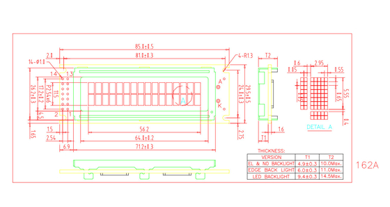 16*2 TN STN文字 PCB産業用LCDモジュール