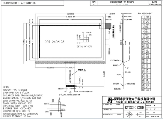 STN 青色 240*128 グラフィック伝送負 UC1698U COG LCD モジュール