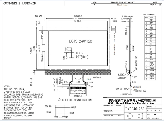 240*128 グラフィック型FSTN 伝送型正 3.3V UC1608 LCD モジュール