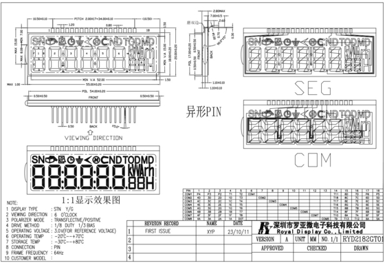 STn 黄色 緑色 陽性 透光 計 ピン LCD モジュール 産業用